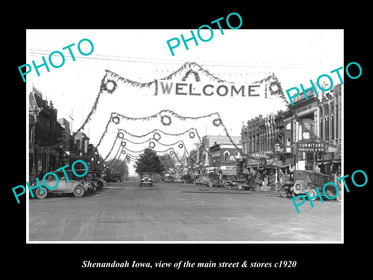 Shenandoah Iowa View Of The Main St & Stores c1920 Old Large Historic Photo