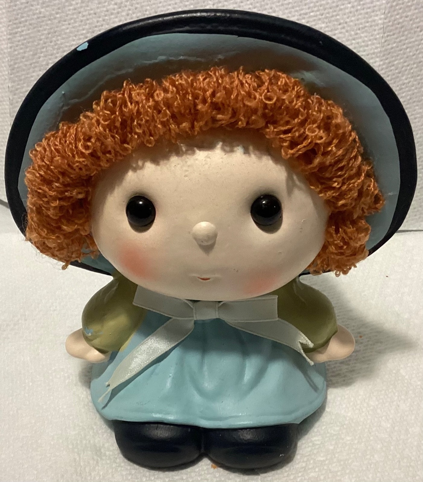 Vintage Bradley Exclusives Japan Big Eye Girl Coin Bank Yarn Hair Bonnet 5.5”