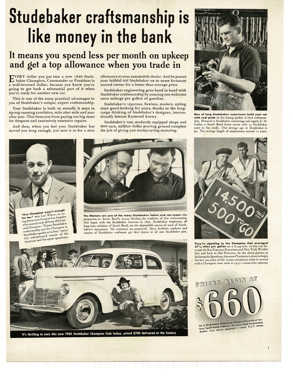 1940 Studebaker Champion Club Sedan employee pictures Vintage Print Ad 1