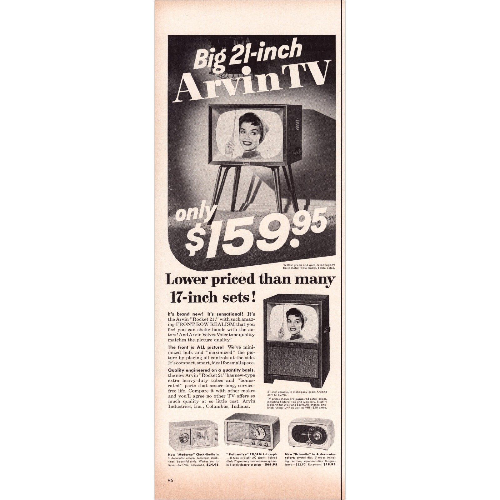 1955 Arvin Televisions Original Vintage Print Ad