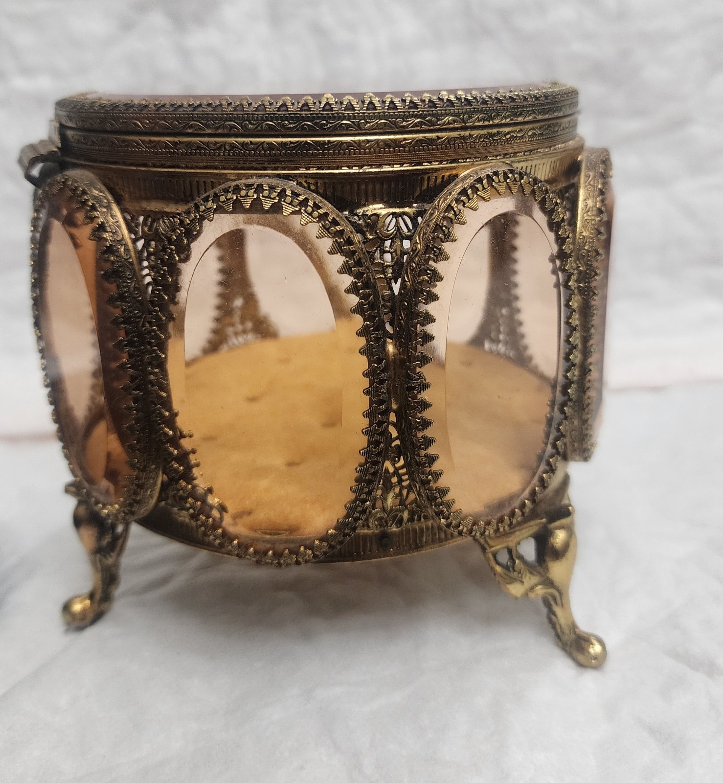 Vintage Mid-Century Hollywood Regency Ormolu & Beveled Glass Trinket Box / Jewel