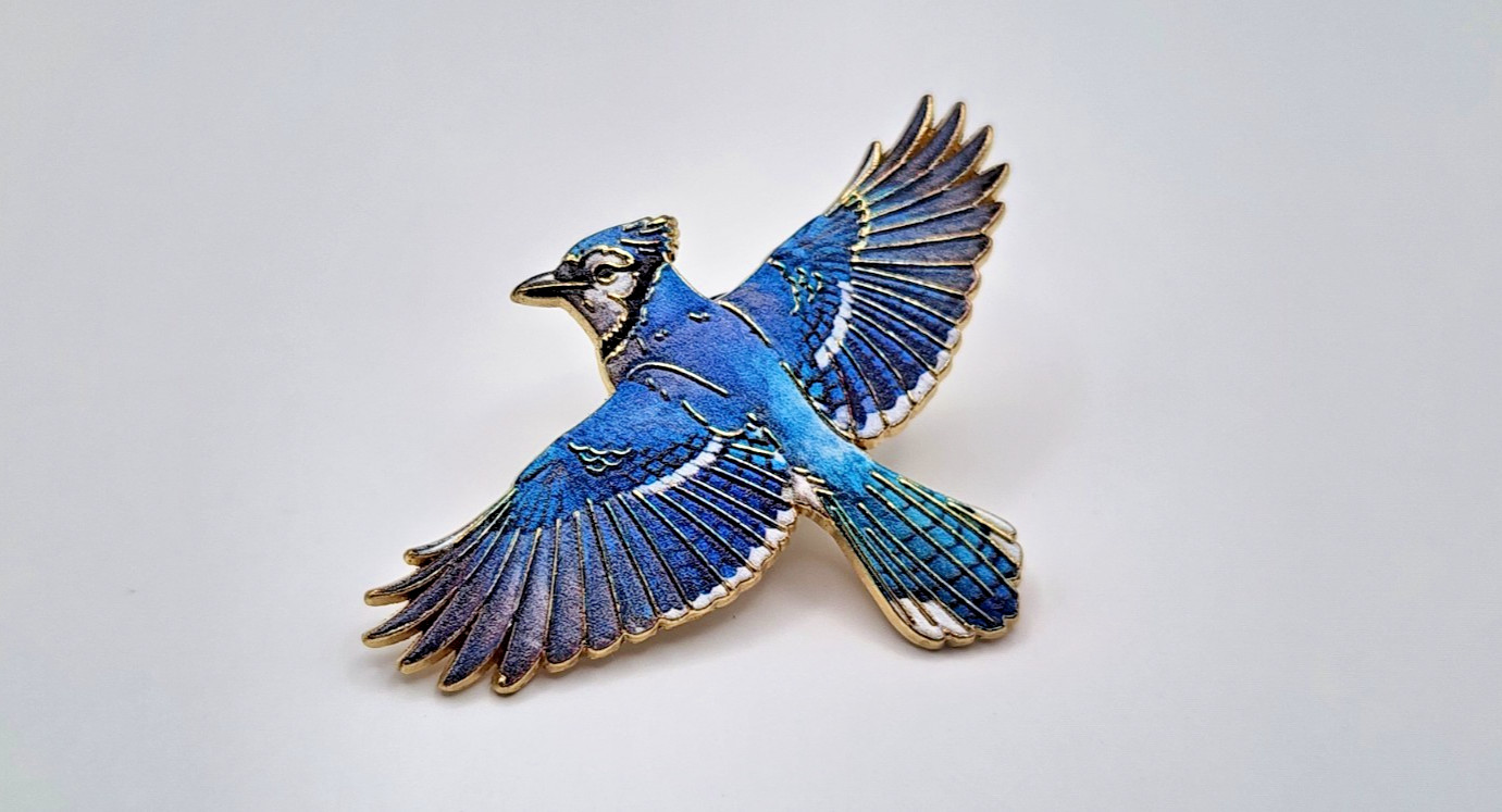Realistic Collectible Bird Flying Blue Jay Enamel Lapel Brooch Pin