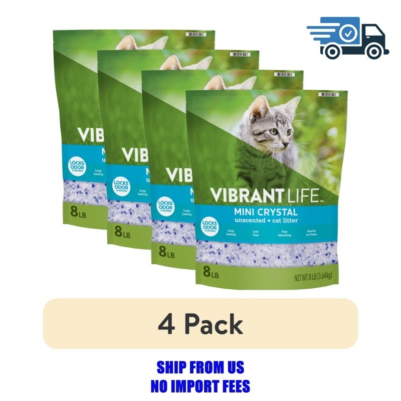 (4 pack) Vibrant Life Mini Crystal Cat Litter, Unscented, 8 lb Bag, 1 Count (4 pack) Vibrant Life Mini Crystal Cat Litter, Unscented, 8 lb Bag, 1 Count