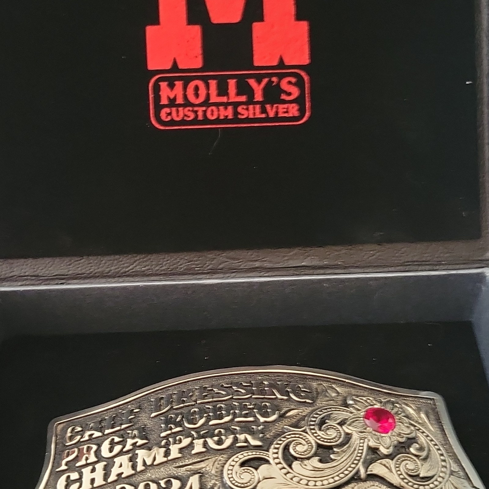 Molly's Custom Silver Fire Rescue 2024 Rodeo Champion Belt Buckle