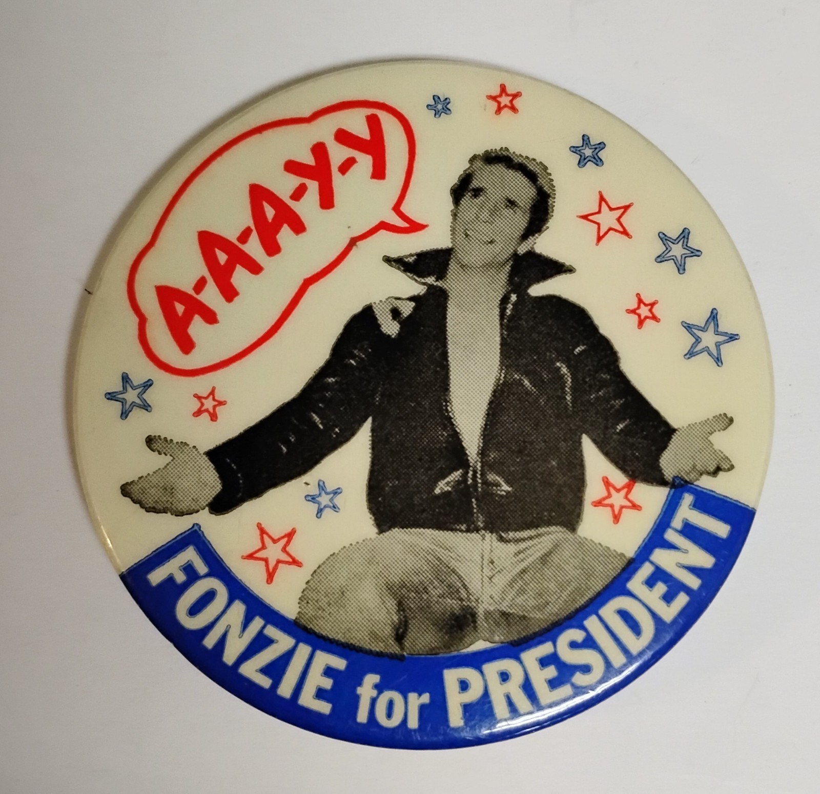 Vintage A-A-A-Y-Y Fonzie For President Pinback