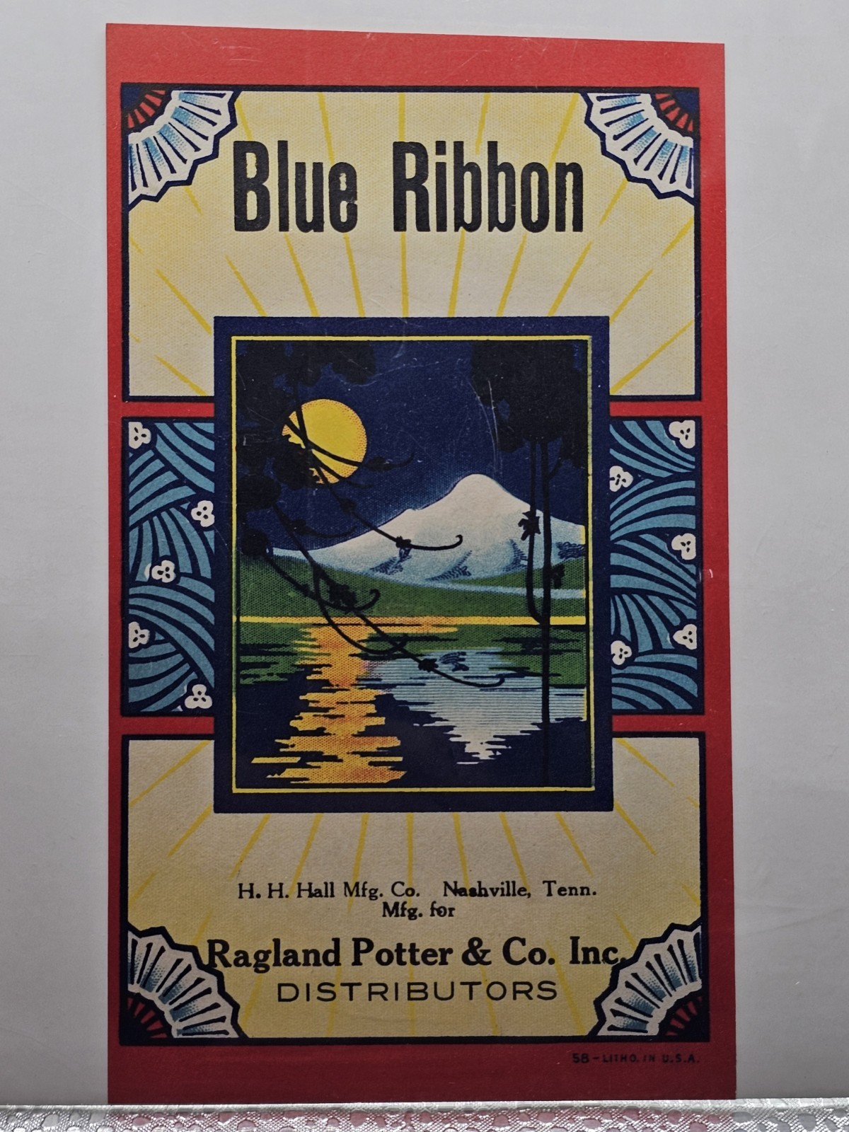 Ragland Potter & Co. Nashville Tennessee Vintage Label Lake and Mountain Boarded Ragland Potter & Co. Nashville Tennessee Vintage Label Lake and Mountain Boarded