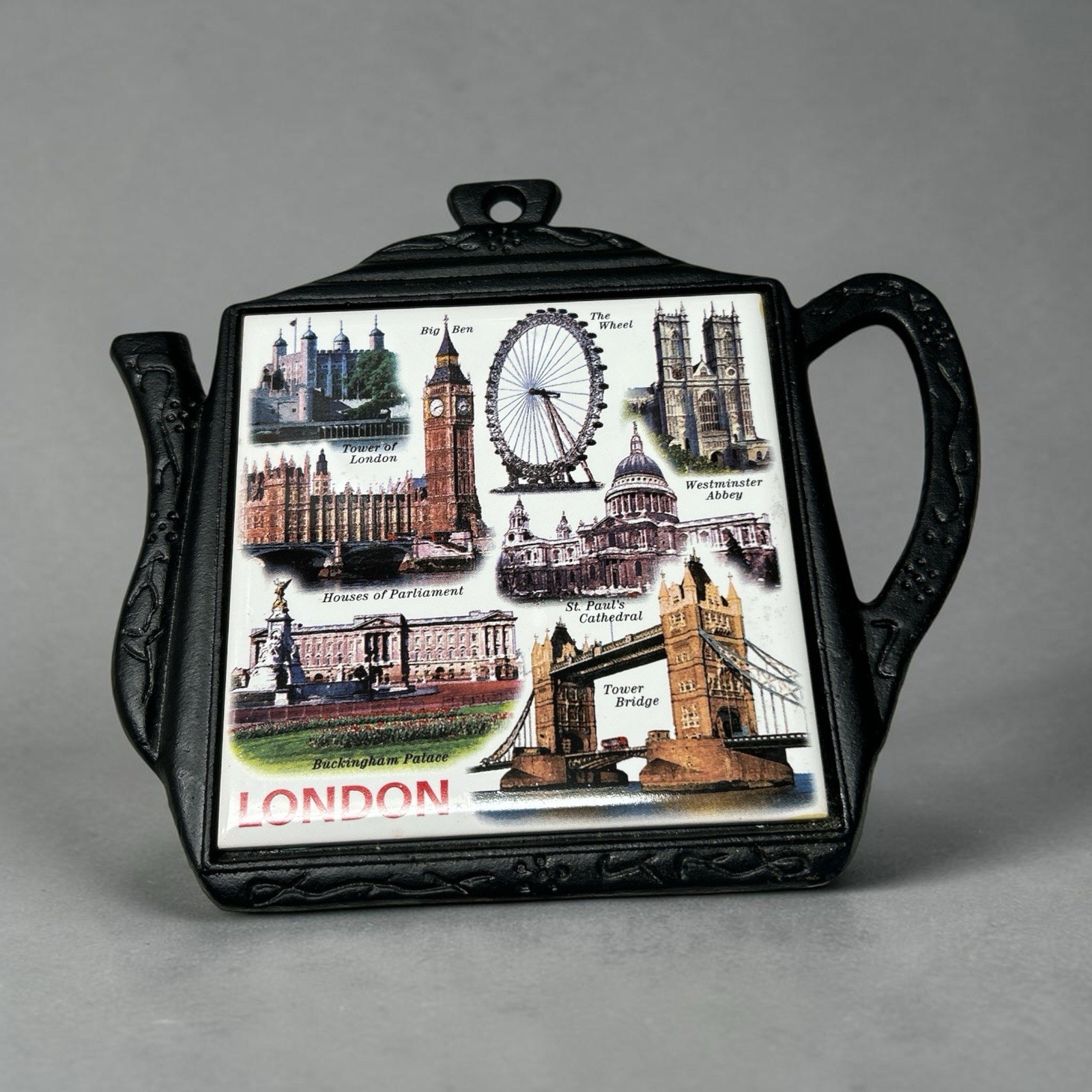 Vintage London England Tea Pot Shaped Trivet Souvenir Lanka Walltiile Vintage London England Tea Pot Shaped Trivet Souvenir Lanka Walltiile