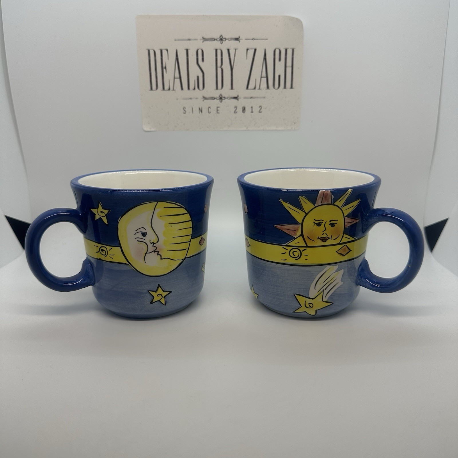 Pair of Inspirado Stonelite Celestial Sun & Moon 90s Vintage Ceramic Coffee Mugs