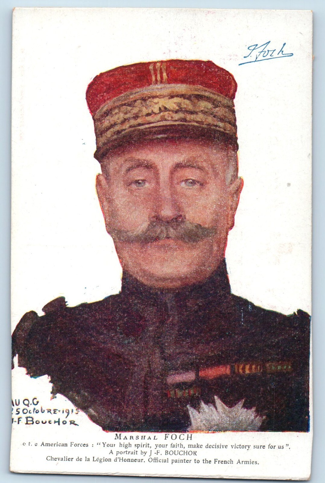 Marshal Foch Postcard French General J F Bouchor Portrait WWI c1910\'s Antique Marshal Foch Postcard French General J F Bouchor Portrait WWI c1910\'s Antique