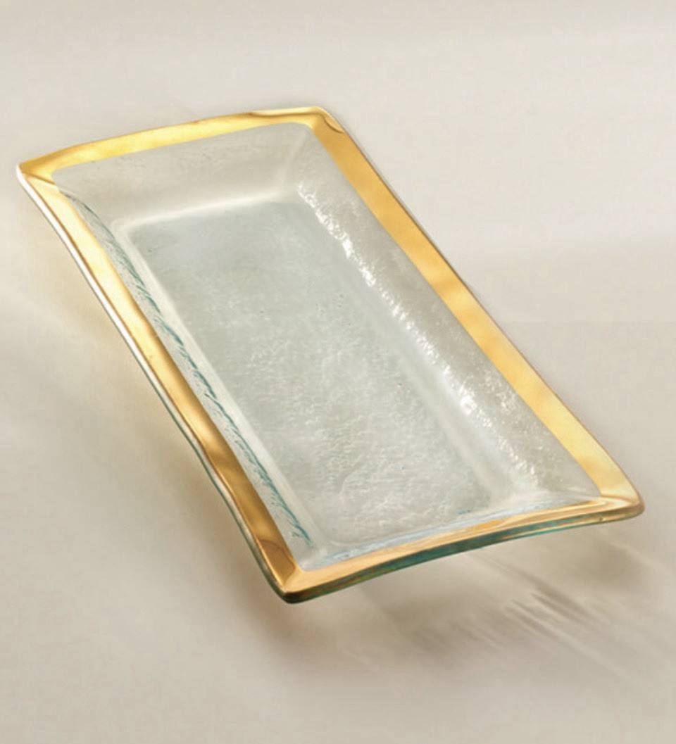 Annieglass Gold Roman Antique Appetizer Tray 13 1/2 x 6 Inch G214 Set of 3