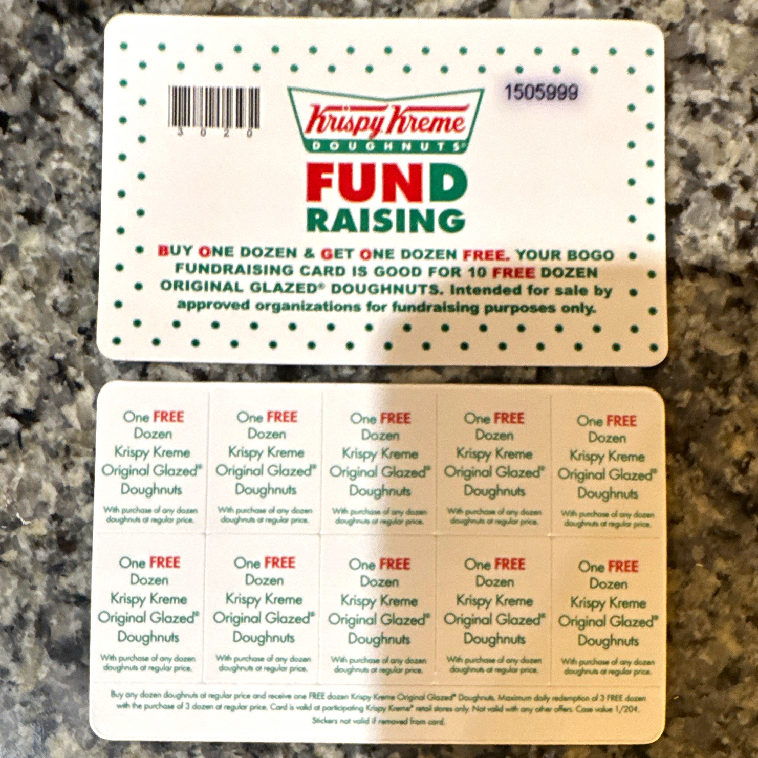 Krispy Kreme One Free Dozen Original Glazed Sticker Card - 