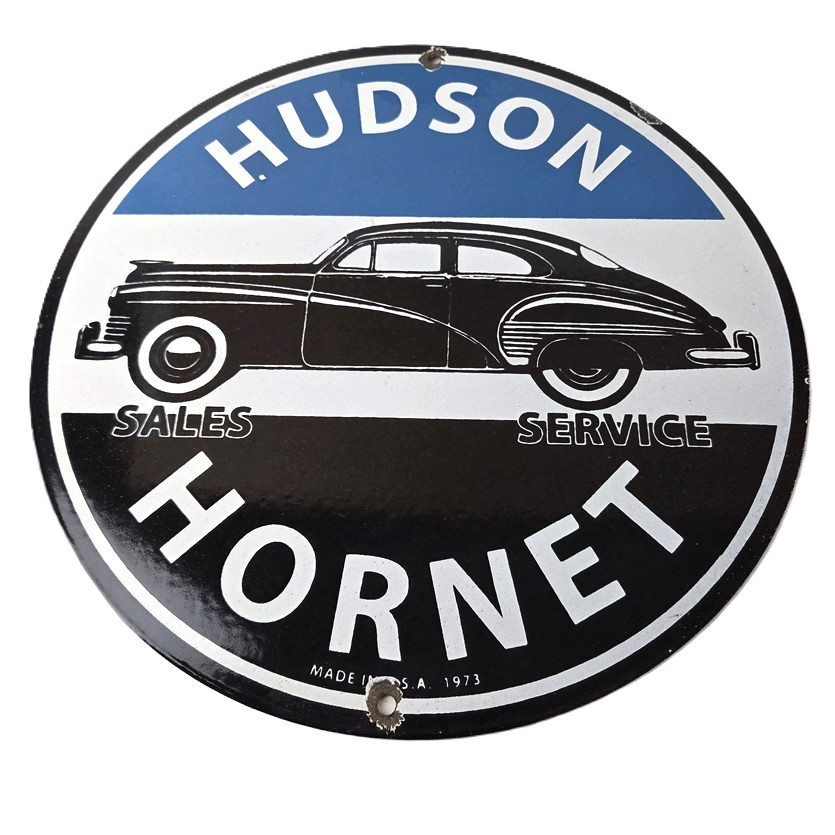 Vintage Hudson Automobiles Sign - Hornet Gas Service Station Porcelain Sign Vintage Hudson Automobiles Sign - Hornet Gas Service Station Porcelain Sign