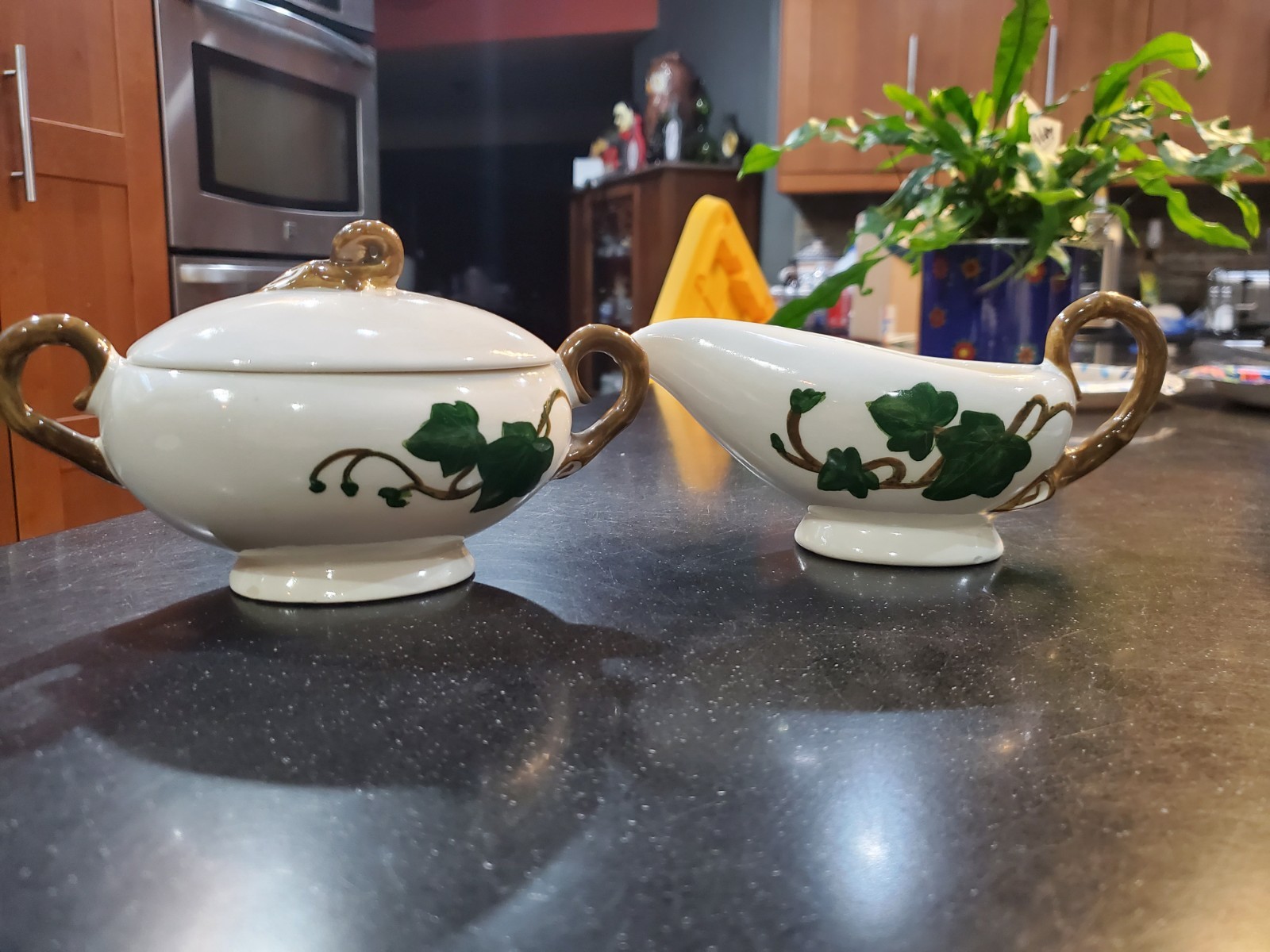 Vintage Metlox Pottery Poppytrail California Ivy Handpainted Sugar & Creamer Set