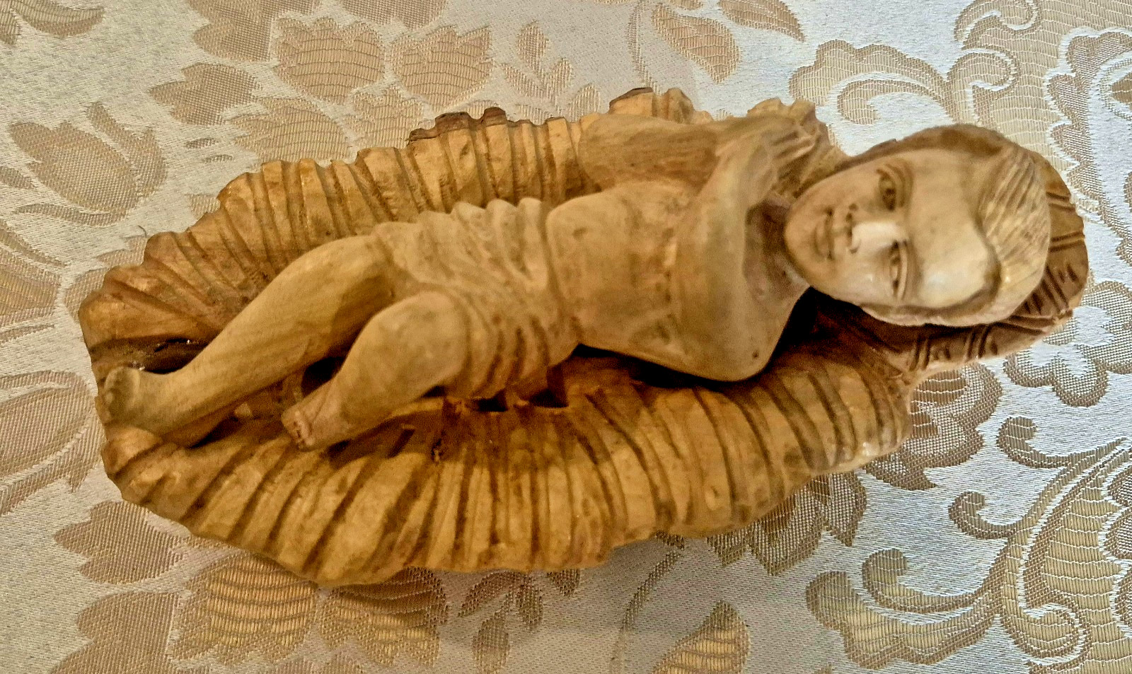 Large 2 Piece Wood Carved 18 - 20 Inch Scale Nativity Set Baby Jesus And Crib
