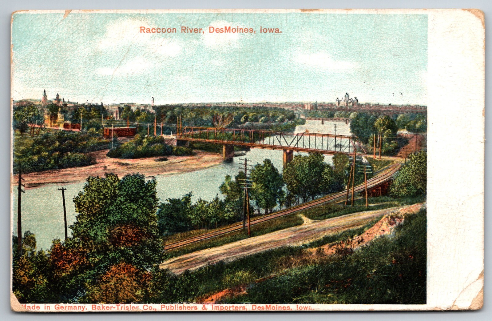 Raccoon River Des Moines Iowa IA Baker Trisler Posted 1909 UDB  Postcard