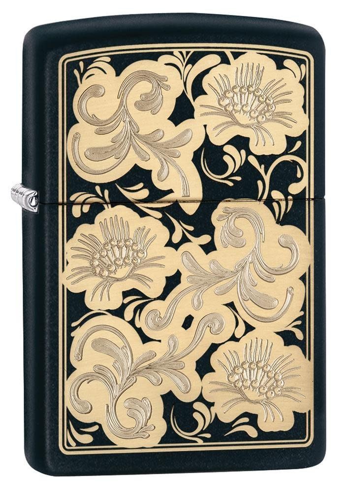 Zippo Fancy Floral Black Matte Windproof Pocket Lighter, 218-060846
