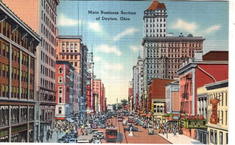 LINEN Postcard        MAIN BUSINESS SECTION OF DAYTON, OHIO