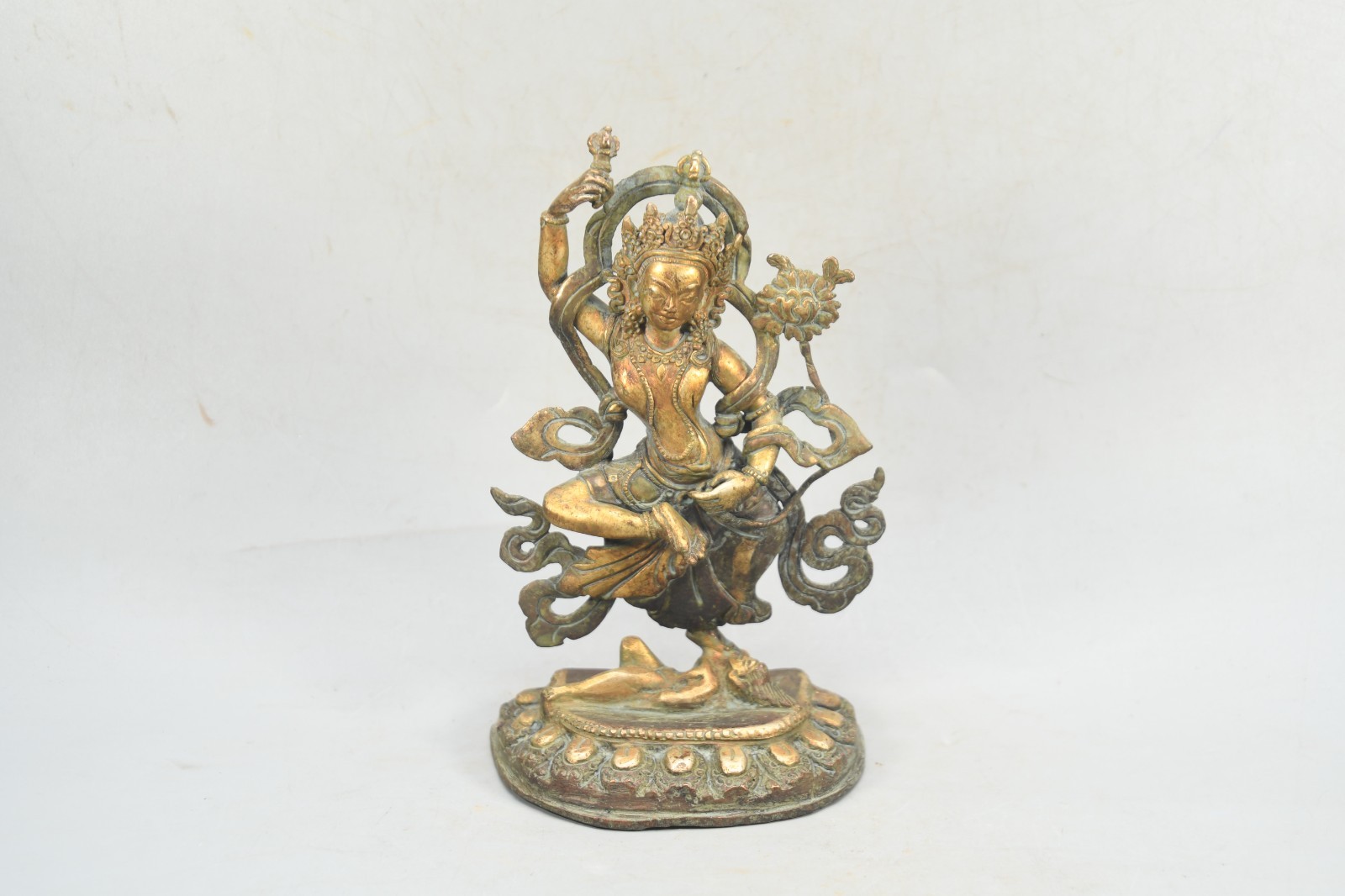 Tibetan Bronze Dancing Dakini Statue, Antique Himalayan Goddess Sculpture,