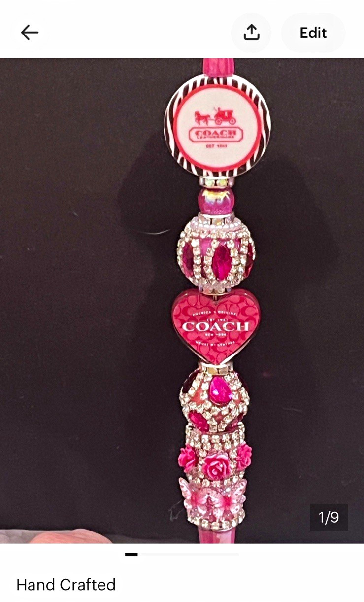 Designer inspired pink rhinestone beaded ballpoint pen, black ink plastic