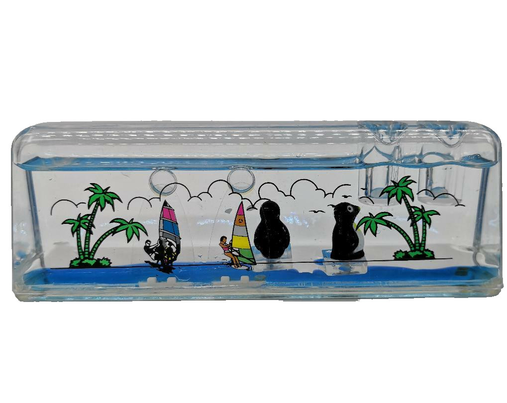 Lucite Acrylic Beach Oil Paper Weight Pen Holder Desktop Souvenir Collectible US