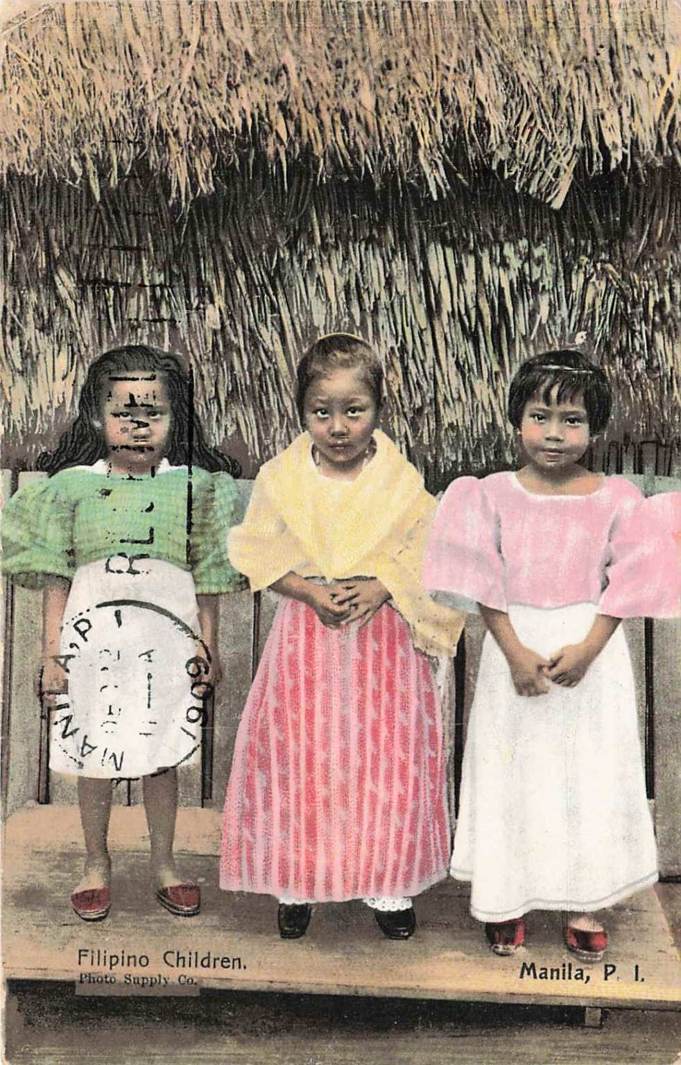 1909 Manila P.I. Filipino Children Postcard - Real Photo Hand-Tinted Philippines 1909 Manila P.I. Filipino Children Postcard - Real Photo Hand-Tinted Philippines