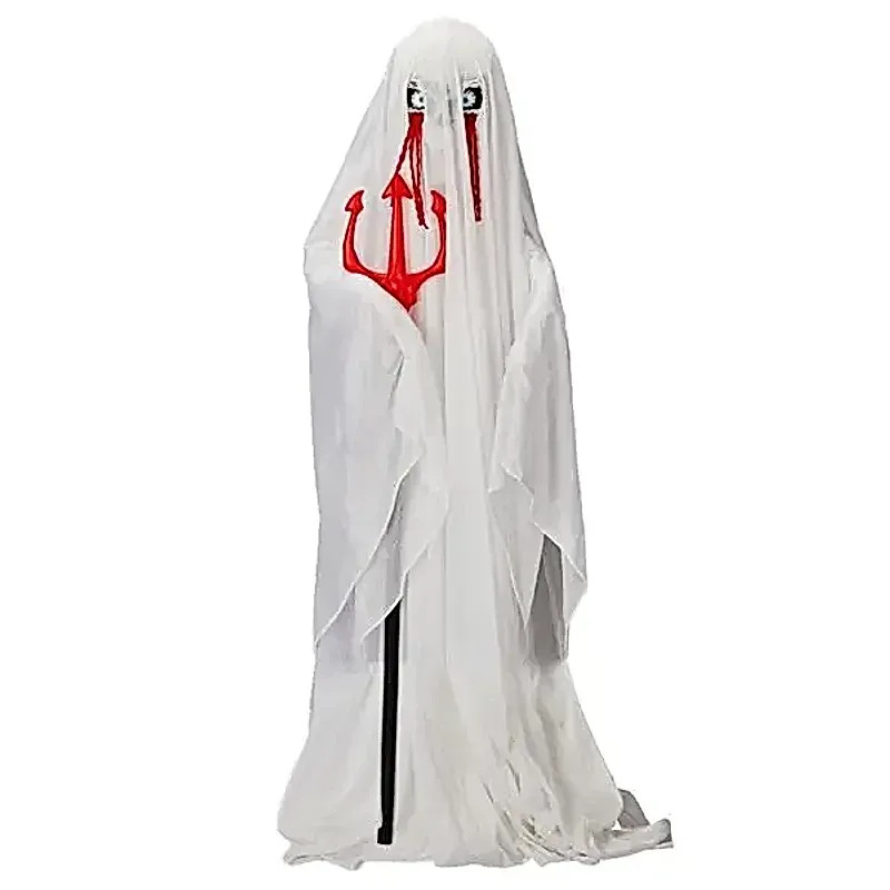 Halloween Animatronic Ghost with Trident - Green LEDS, 4.3ft, for Outdoors
