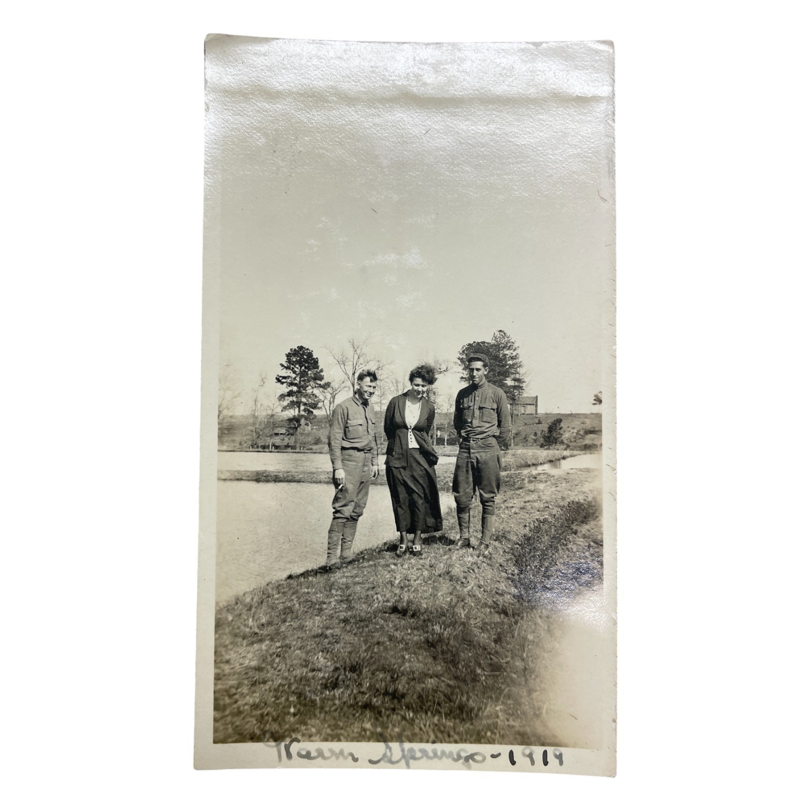 Vtg 1919 Warm Springs Photo Military Uniforms Civilian Dress B&W Snapshot