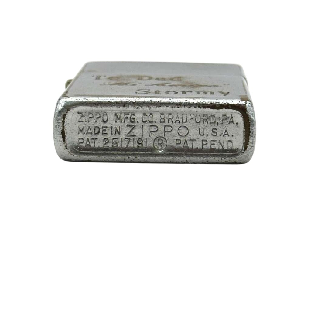 1953-1954 Zippo To Dad Mi Amigo Stormy Engraved Chrome Lighter Regular Vintage
