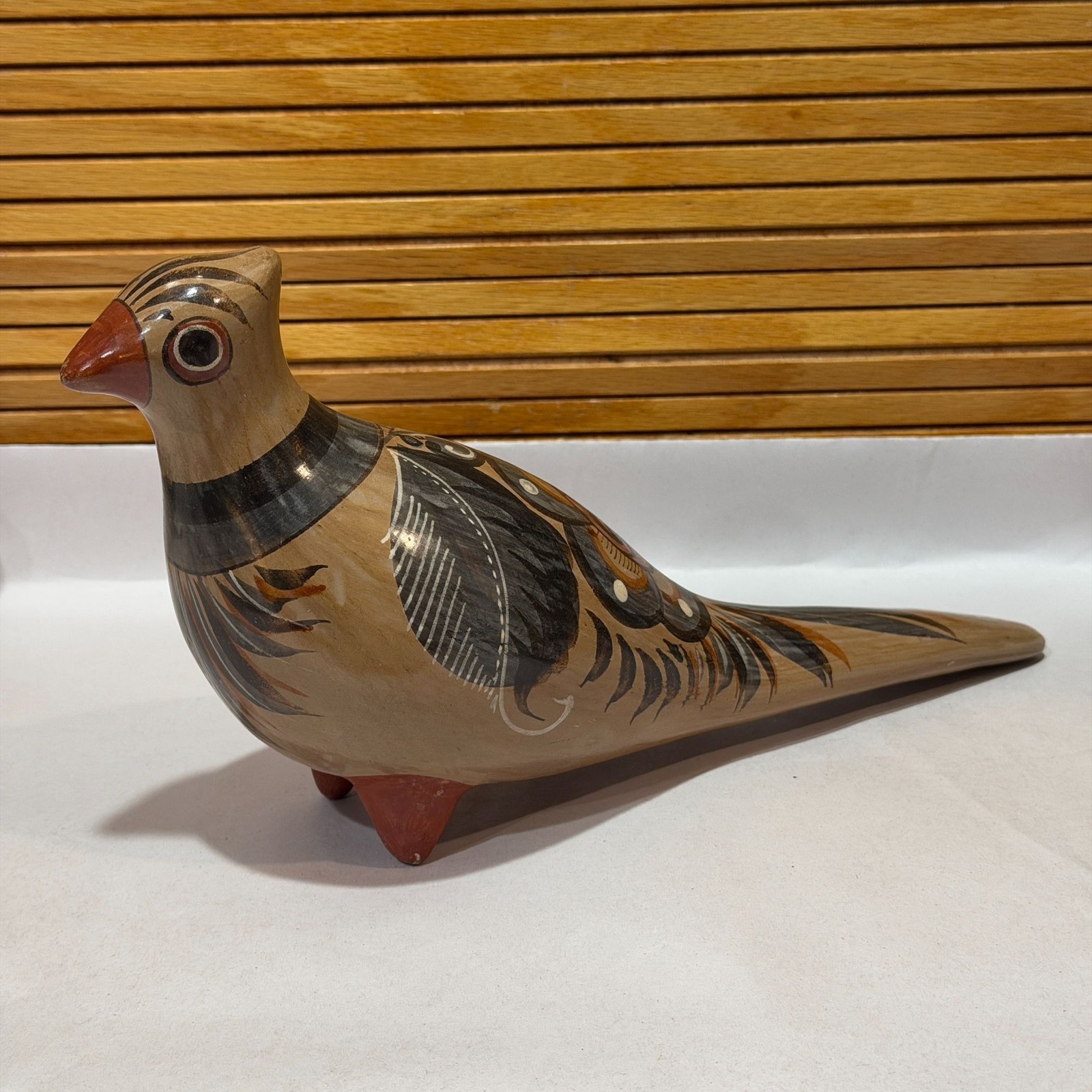 Vintage Tonala Mexican Pottery Hand Painted Bird Figurine Large 11.5 Vintage Tonala Mexican Pottery Hand Painted Bird Figurine Large 11.5