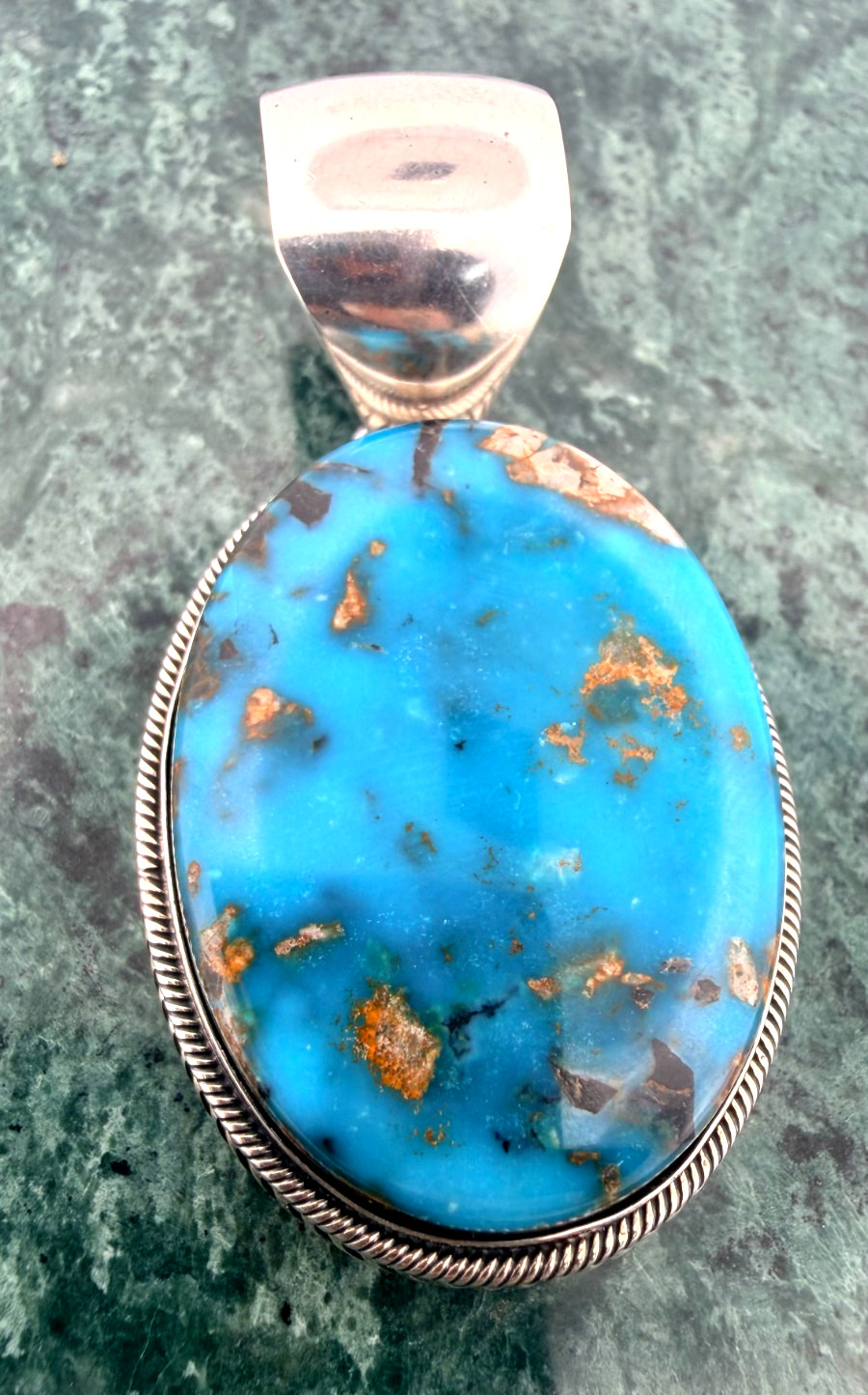 Vintage Navajo Native Ray Bennett Turquoise Sterling Silver Pendant large