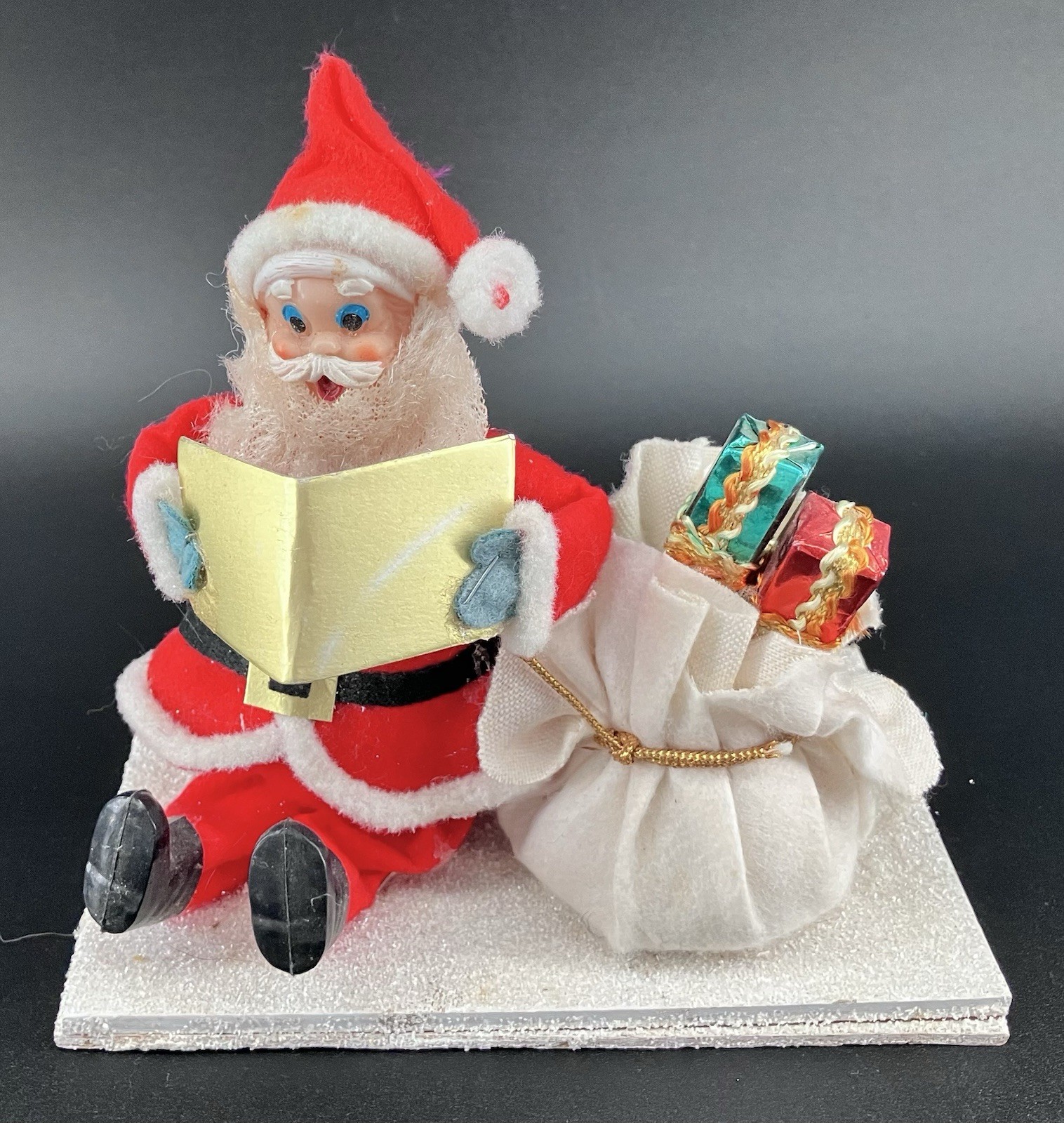 VTG Santa Clause Figure Felt Plastic Face Faux w/ Sack of Gifts MCM Decor Japan VTG Santa Clause Figure Felt Plastic Face Faux w/ Sack of Gifts MCM Decor Japan