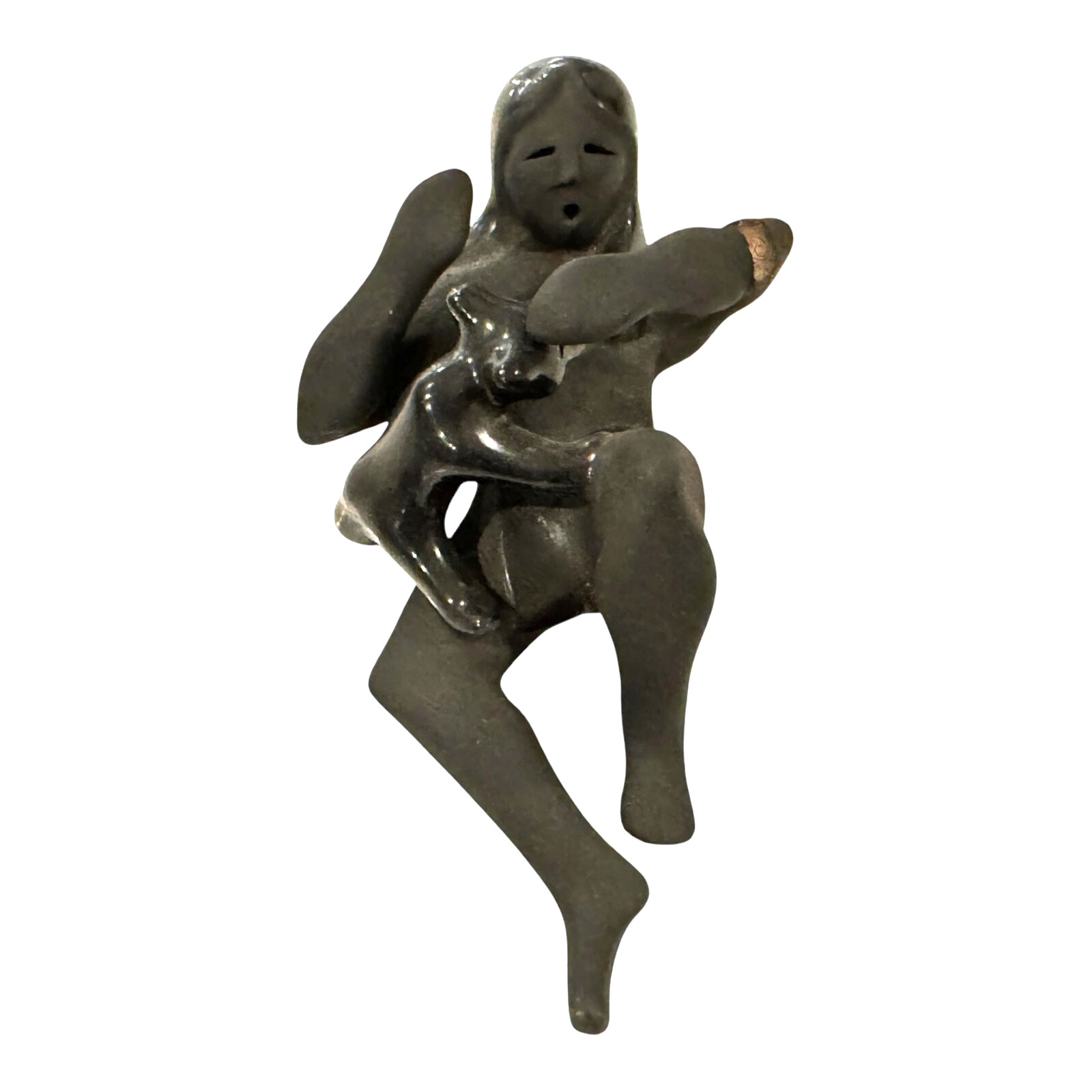 Vintage Native American Santa Clara Blackware Pottery Woman Figurine - Signed Vintage Native American Santa Clara Blackware Pottery Woman Figurine - Signed