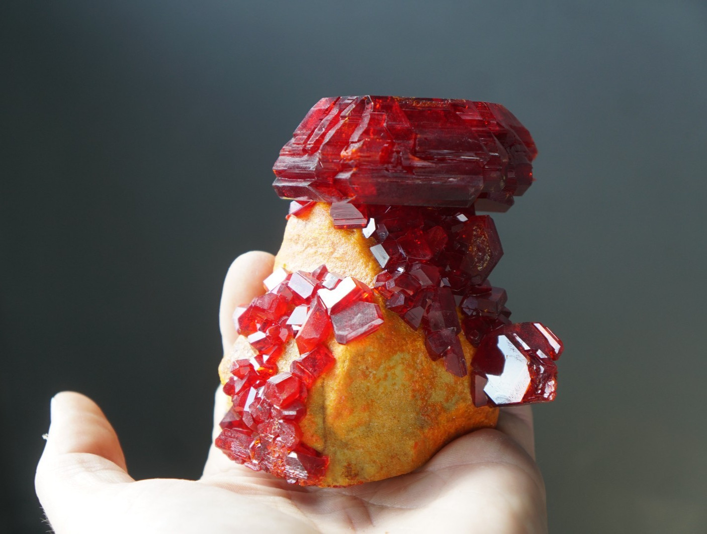 Large Cabinet Gemmy PRUSKITE Ruby on Matrix LAB Made Crystals Minerals