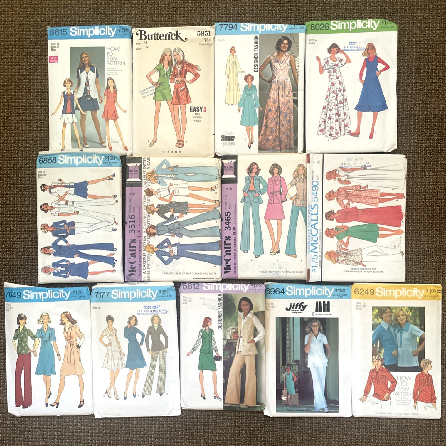 VTG 1970s Sewing Patterns Lot 13 UNCUT Size 14 Factory Fold Simplicity McCalls