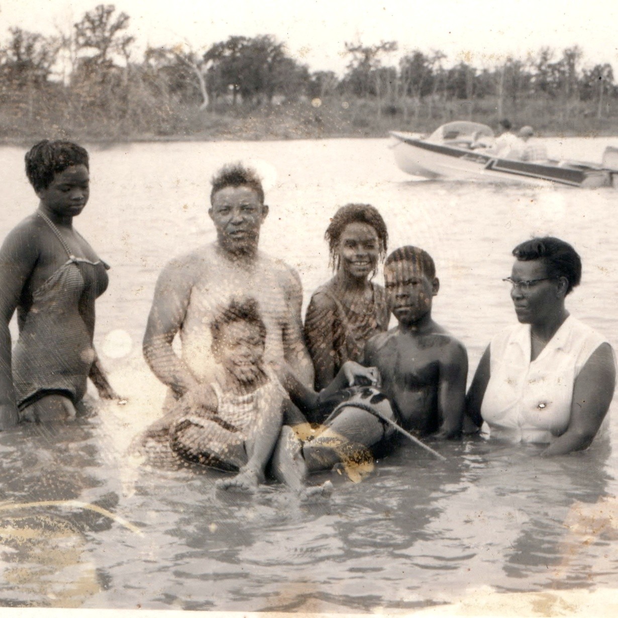 c1950s African American Family Lake Swimming Boat Instant Photos Polaroid Men c1950s African American Family Lake Swimming Boat Instant Photos Polaroid Men