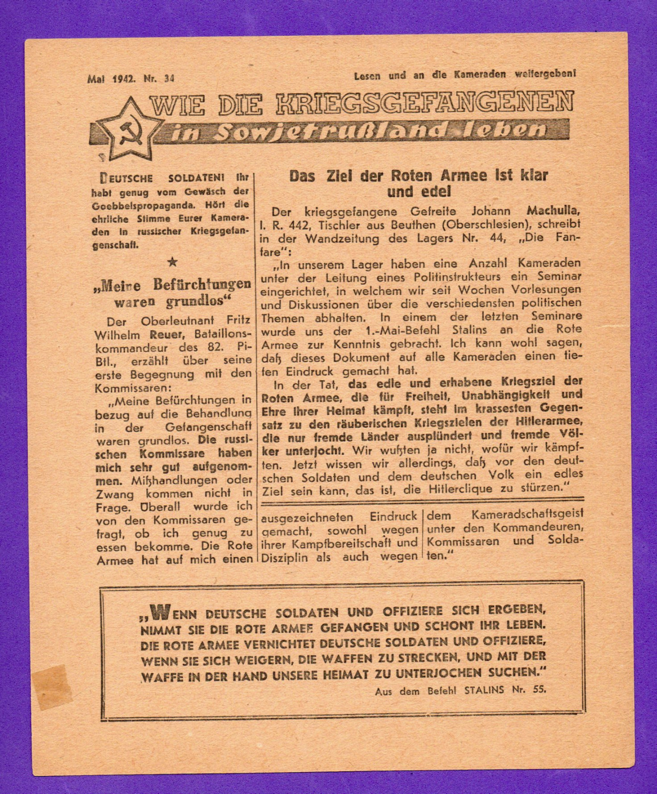 1942s RUSSIA GERMANY PROPAGANDA VINTAGE LEAFLET 479 1942s RUSSIA GERMANY PROPAGANDA VINTAGE LEAFLET 479