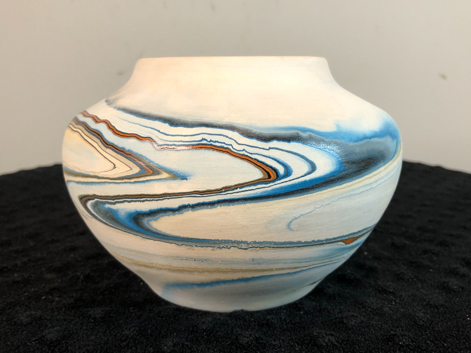 Vintage Nemadji Pottery Vase Blue / Orange Native American Marked 4