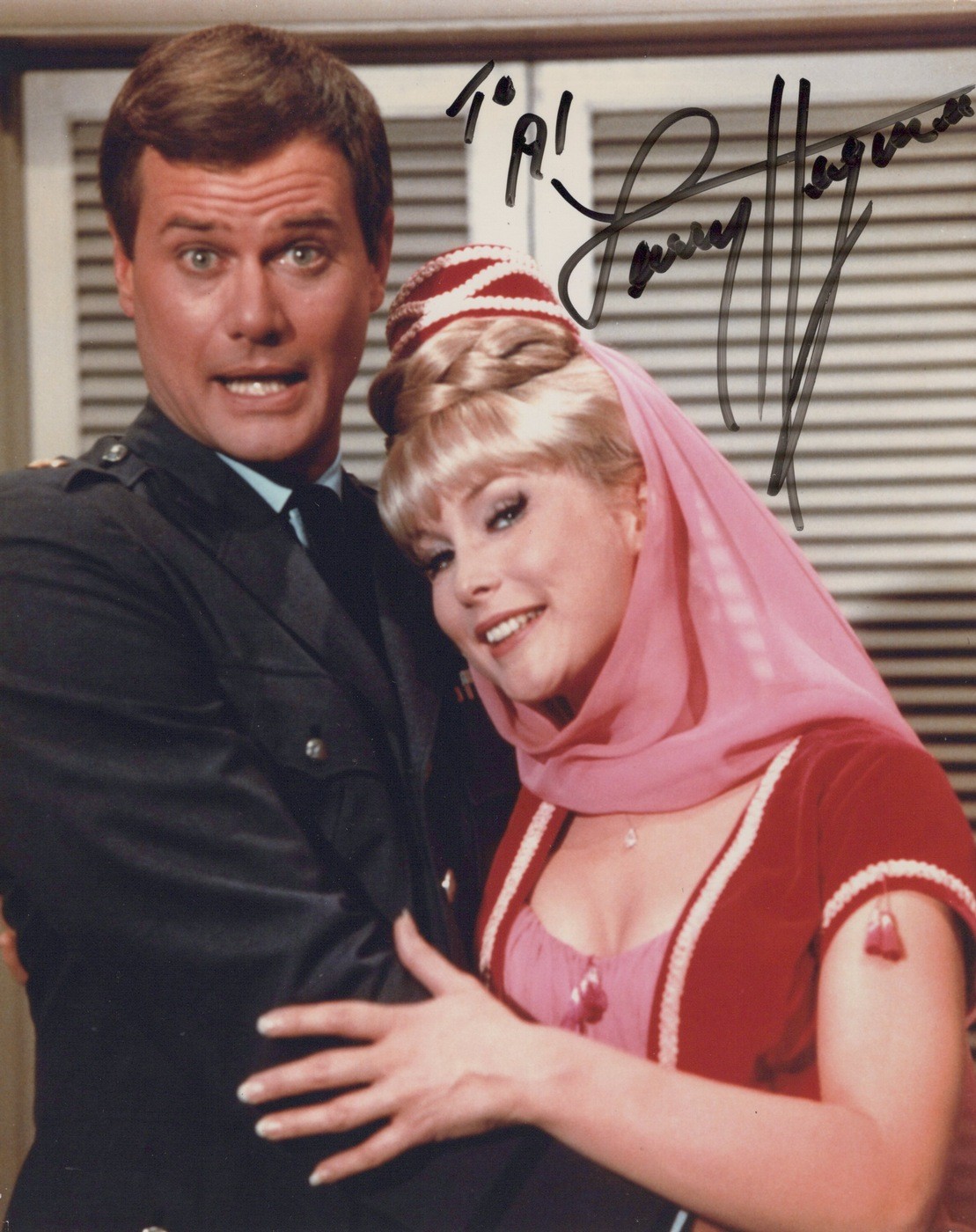 Larry Hagman Autograph I Dream of Jeannie Barbara Eden 1960s - Hand Signed Photo
