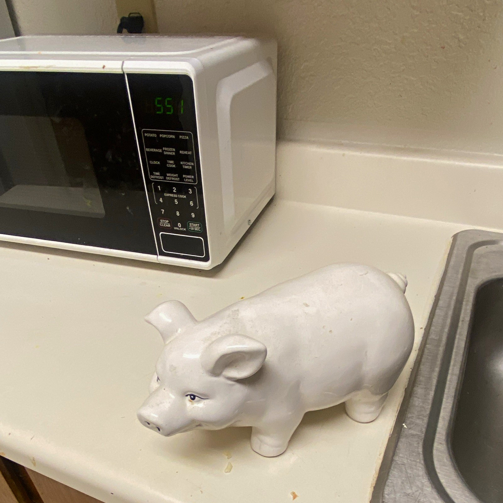 White Ceramic Pig Figurine Glossy Finish Animal Decorative Sculpture