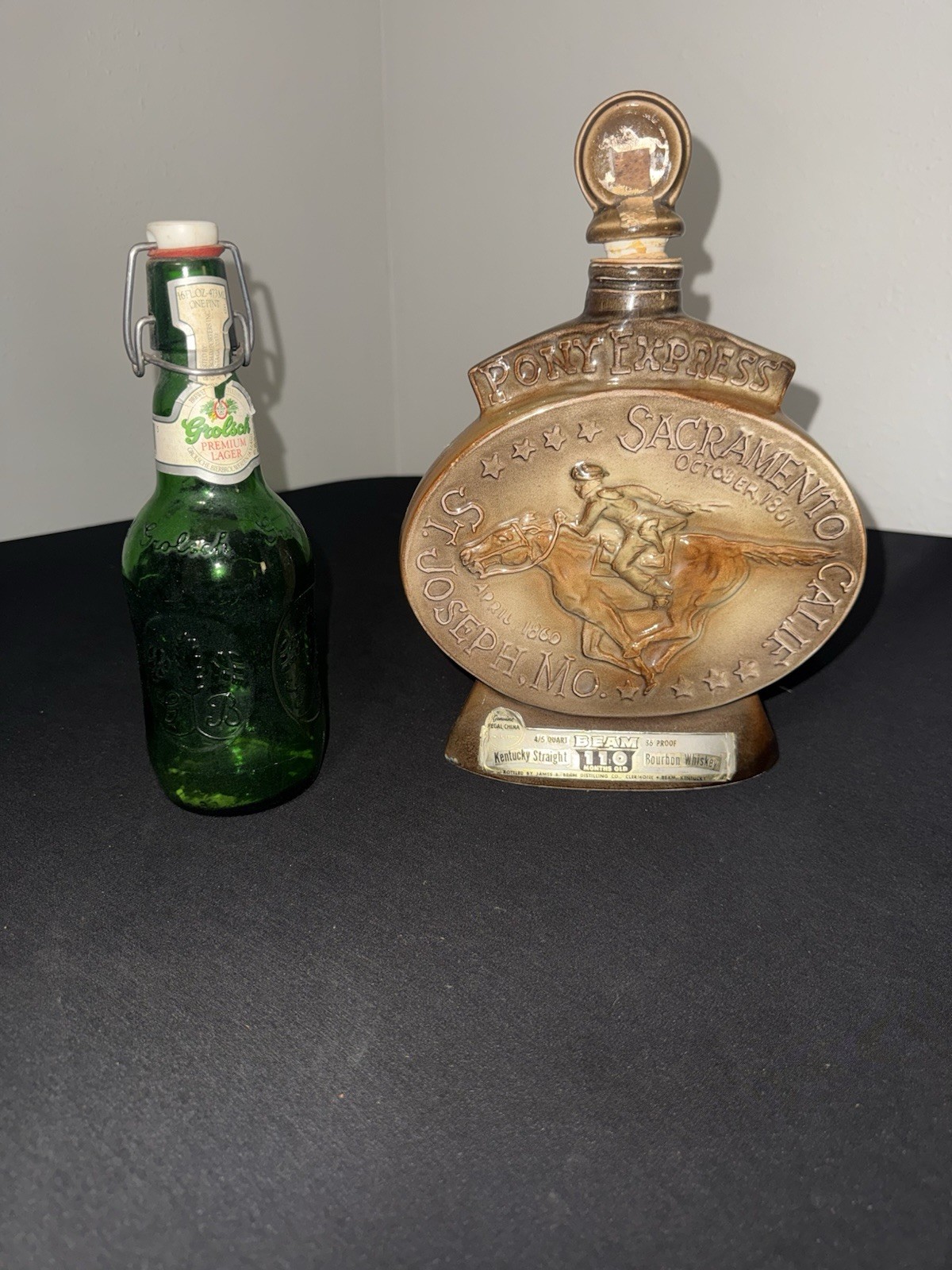Vintage Jim Beam Pony Express Decanter & Grolsch Swing Top Bottle Collectibles
