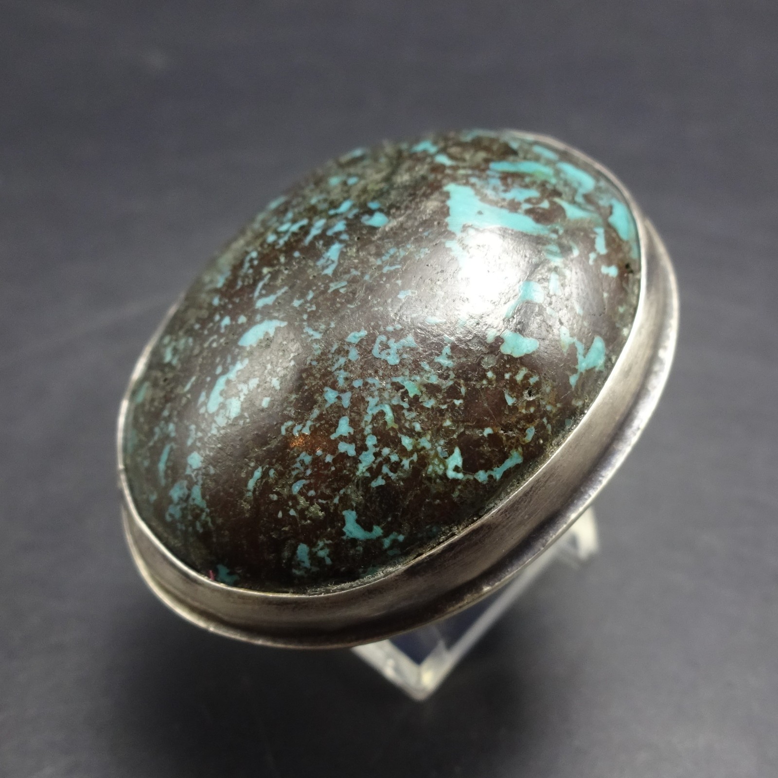 Vintage JOHN KNOTTS Cherokee HUGE TURQUOISE Sterling Silver RING size 9.75