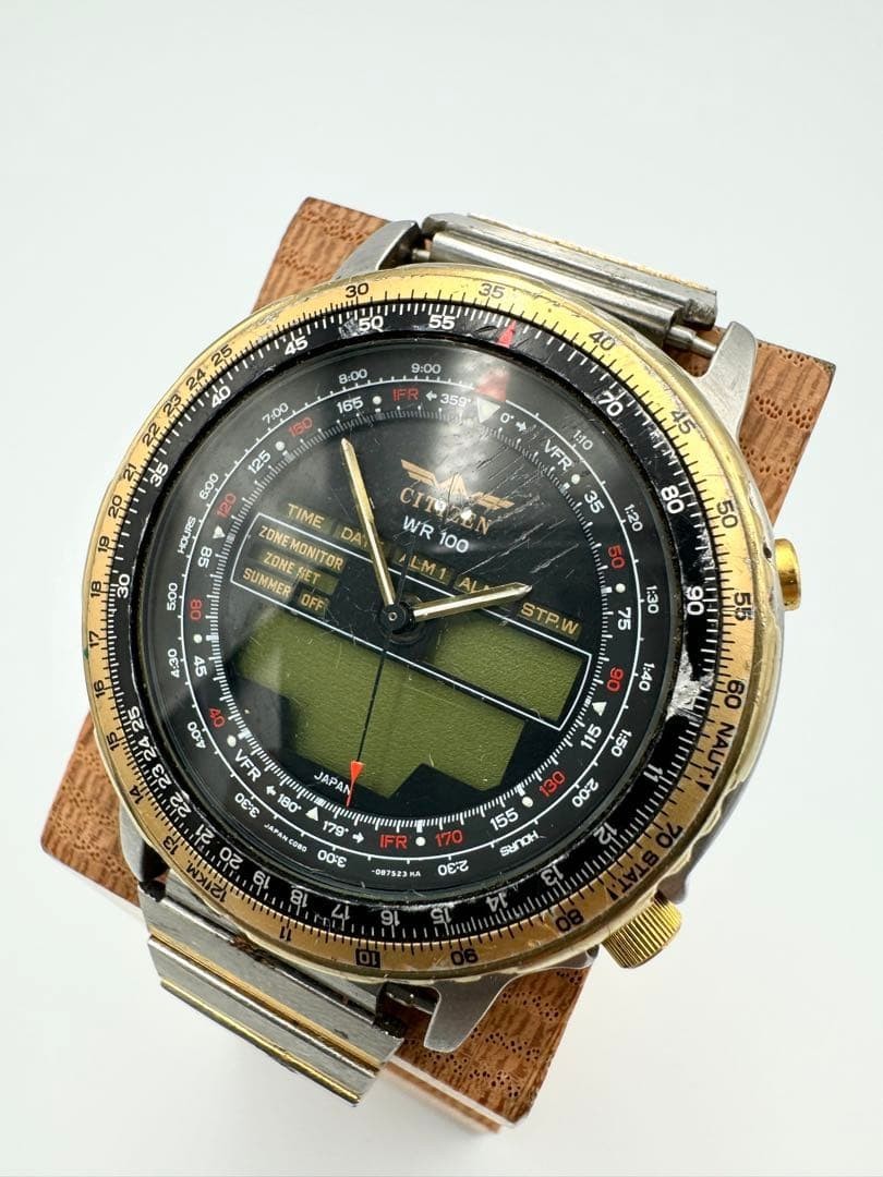 Citizen Wingman A794 Quartz Ana-Digi Pilot World Time Chrono Vintage Watch 40mm