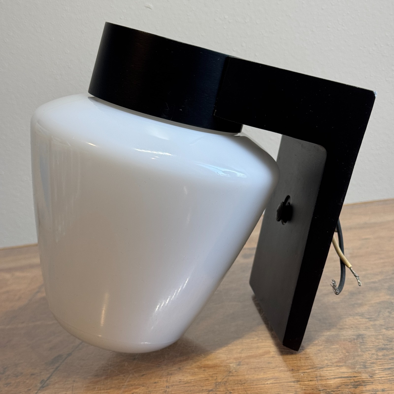 NOS White Cone Shade Vintage Brushed Black Wall Mount Outdoor Light Fixture