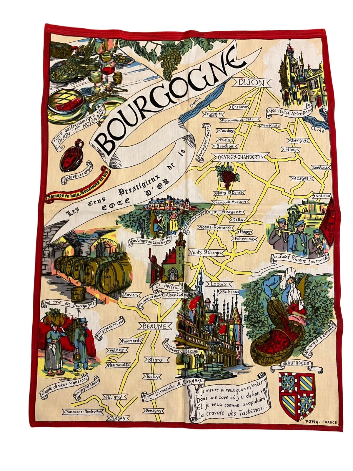Bourgogne Wines Landmarks - Dijon - France 100% Cotton Tea Towel