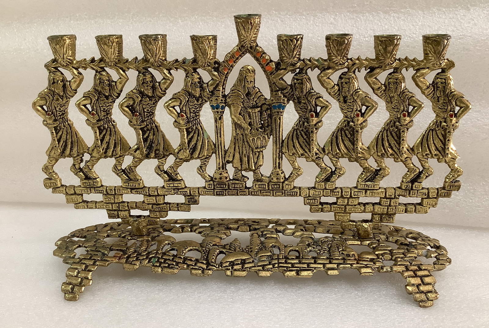 Solid Brass Tamar Holy Temple Archway All Dance Of Joy Menorah ChanukkahB13