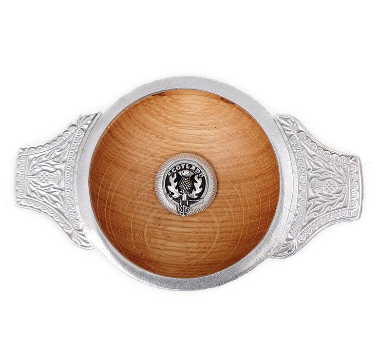 Wooden Scottish Clan Crest Toasting Quaich - MacDonnell Of Glengarry