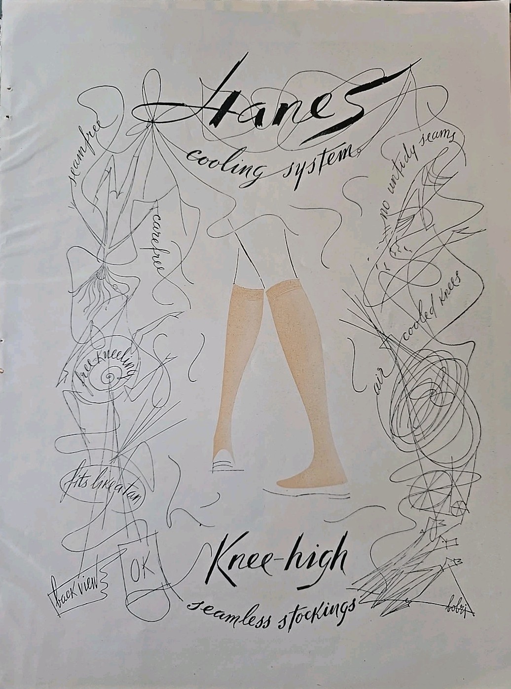 1953 Womens Hanes Knee High Seamless Stockings Legs Cooling system vintage ad