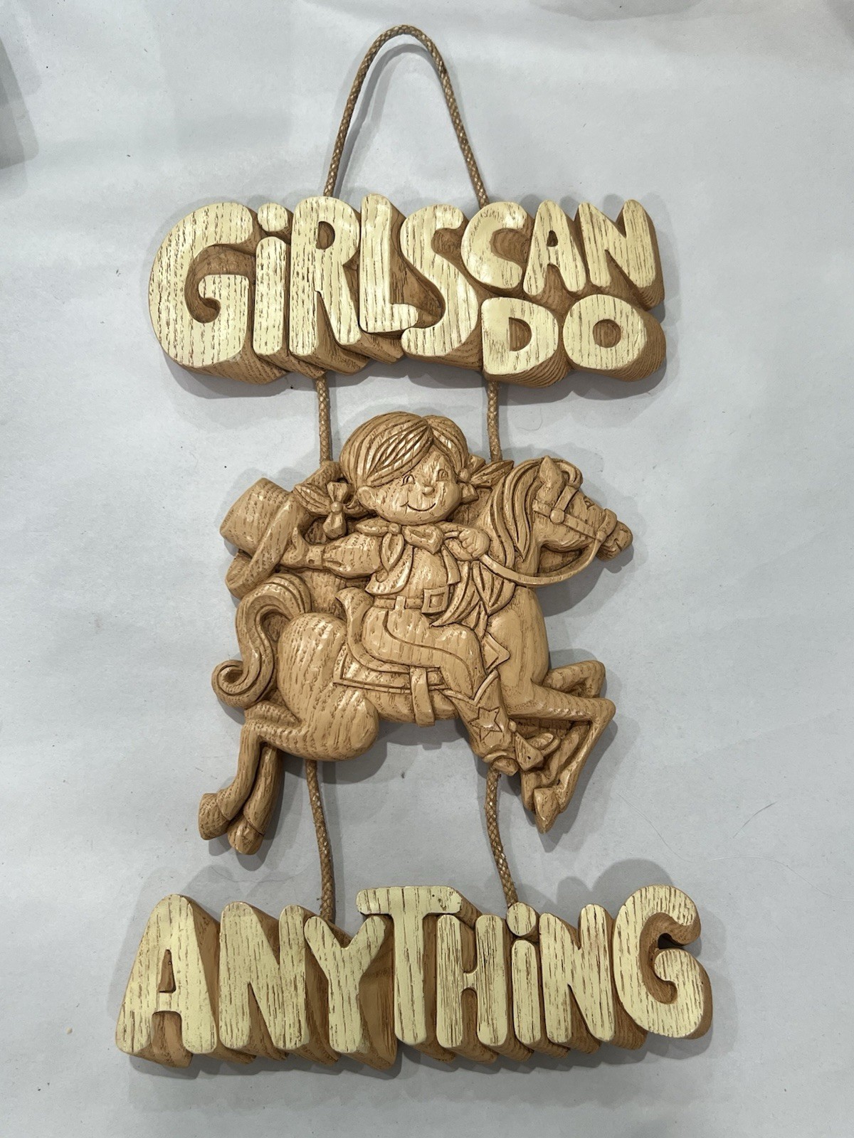 Girls Can Do Anything Wall Hanging Cowgirl Horse Vtg 1970s Resin Girl Power Vtg