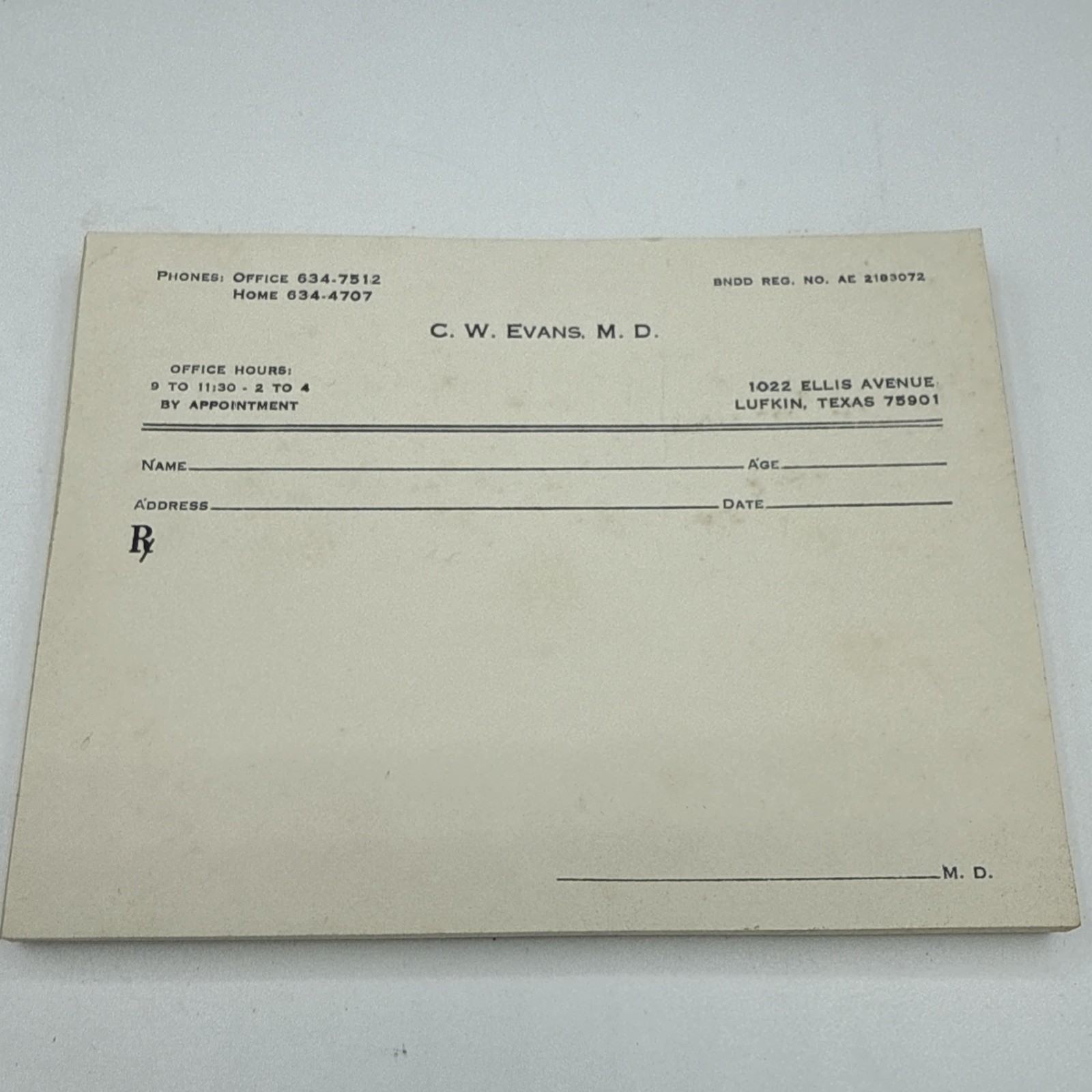 Vintage Blank Office Appointment Sheet Pad CW Evans Lufkin Texas