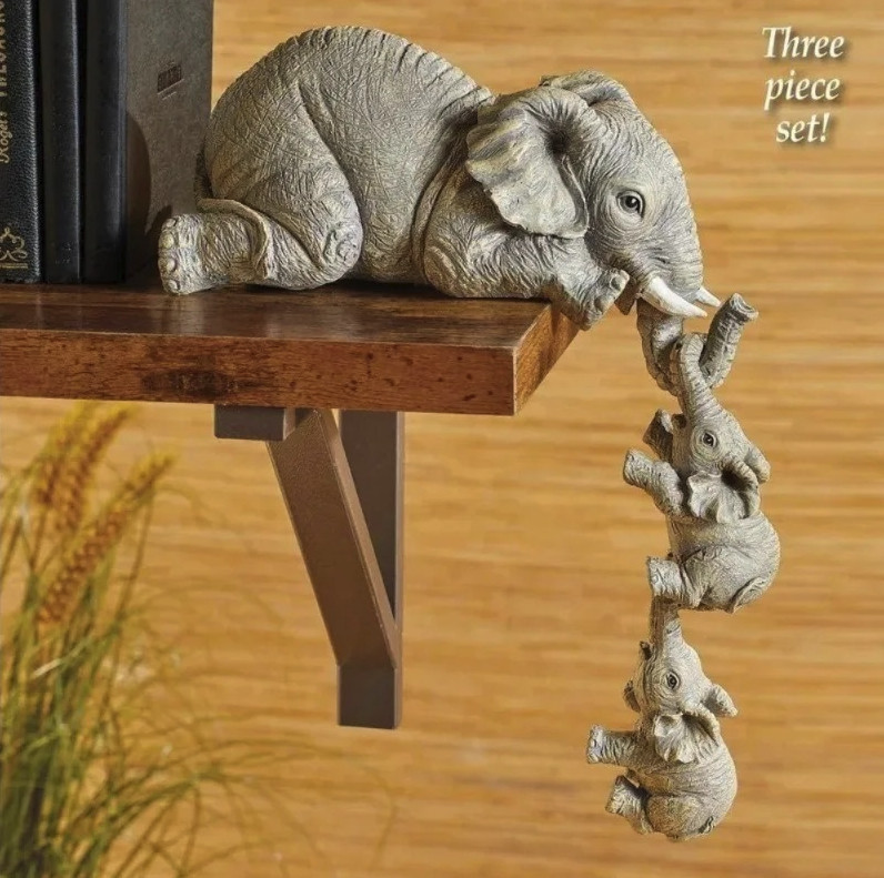 3pcs Cute Elephant Figurines Resin Hug Baby Mini Decor Gift Set - NEW